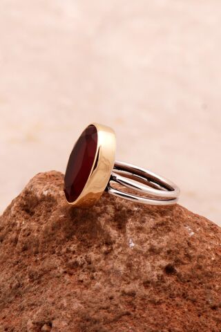 Yakut Taşlı Elişi Tasarım Gümüş Yüzük 3739