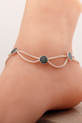 Anadolu Motifli Hasır Elişi Gümüş Halhal 387