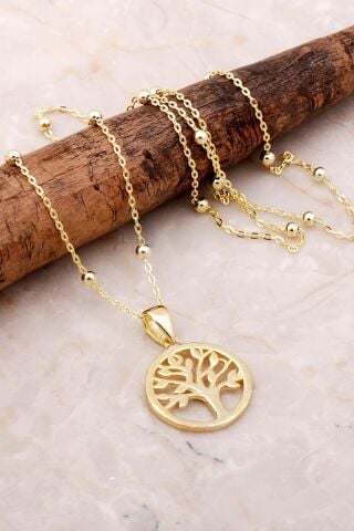 Hayat Ağacı Altın Yaldızlı Dorissa Gümüş Kolye 7186