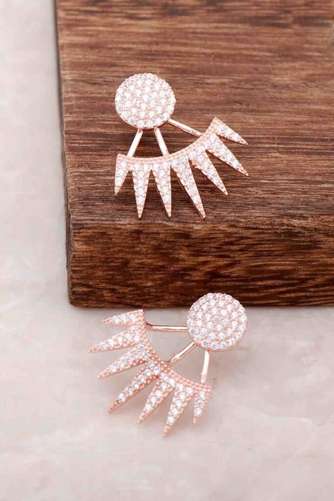Rose Gümüş Tasarım Taşlı Küpe 3954