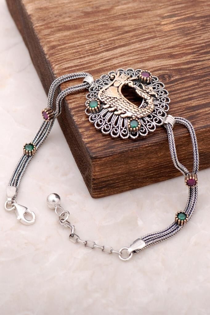 Şahmeran Tasarımlı Elişi Telkari Gümüş Bileklik 2935