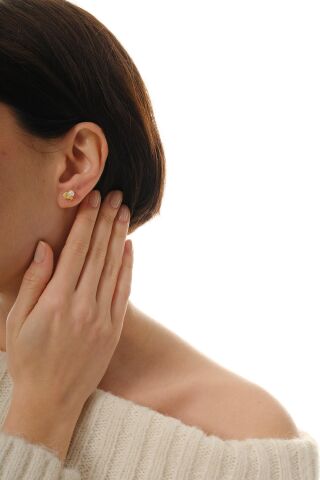 İncili Deniz Kabuğu Yıldızı Altın Kaplama Mini Gümüş Küpe 7366