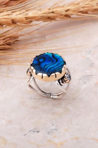 Okyanus Sedefi Elişi Gümüş Tasarım Yüzük 3501