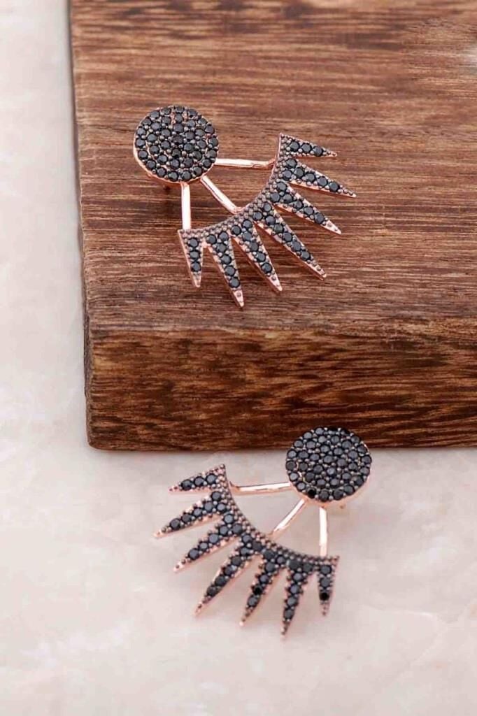 Rose Gümüş Safir Taşlı Tasarım Küpe 3955