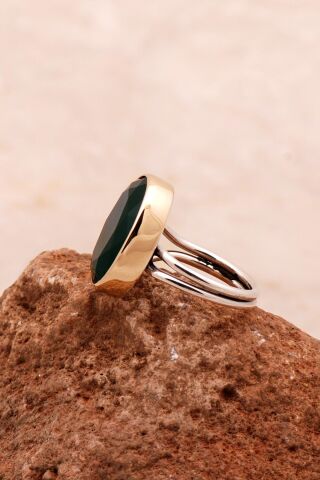 Zümrüt Taşlı Elişi Tasarım Gümüş Yüzük 3741