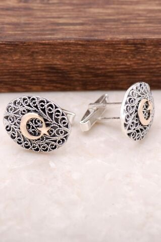Ay Yıldız Telkari Eişi Gümüş Kol Düğmesi 78