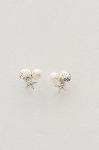 İncili Deniz Kabuğu Yıldızı Rodyumlu Mini Gümüş Küpe 7367