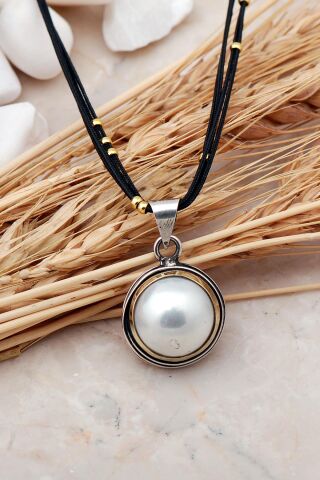 İncili Tel Sarma Elişi Gümüş Kolye 7415