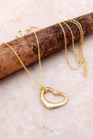 Kalp Tasarım Altın Yaldızlı Gümüş Kolye 7188