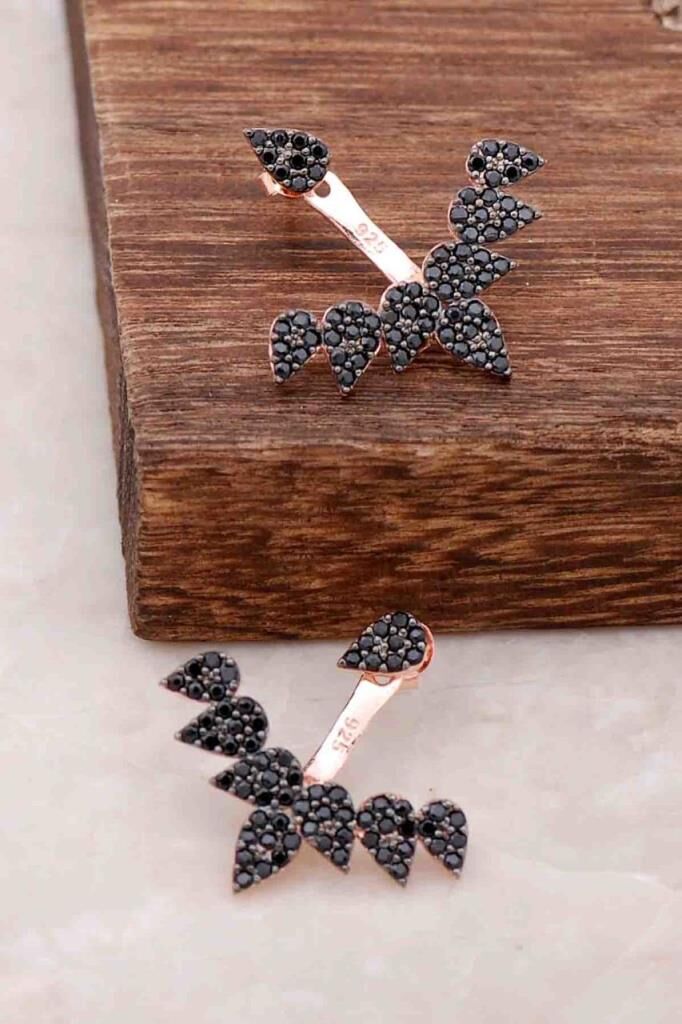 Rose Gümüş Tasarım Safir Taşlı Küpe 3956