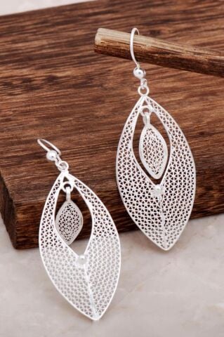 Yaprak Tasarım Telkari Gümüş Küpe 4604