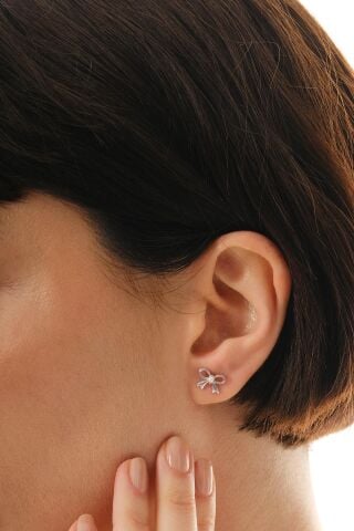 İncili Fiyonk Rodyumlu Mini Gümüş Küpe 7368