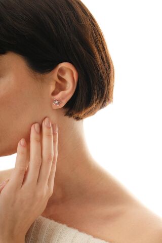 İncili Fiyonk Rodyumlu Mini Gümüş Küpe 7368