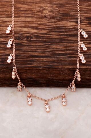 Rose Gümüş Sallantılı Tasarım Kolye 3268