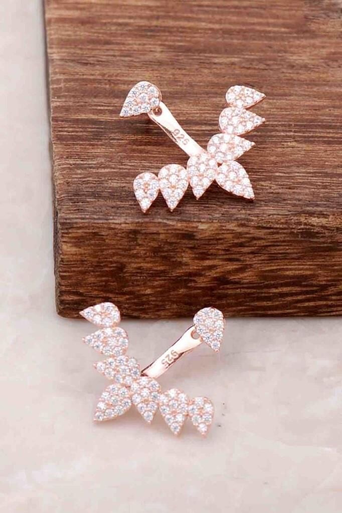 Rose Gümüş Zirkon Taşlı Tasarım Küpe 3957