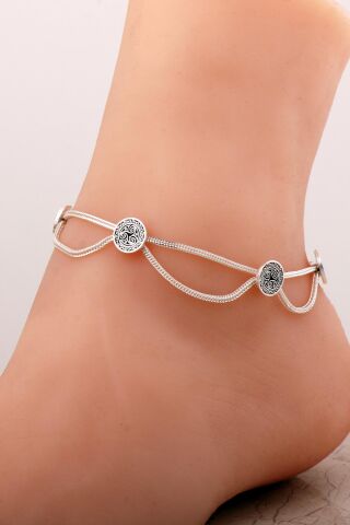 Desenli Hasır Elişi Gümüş Halhal 391