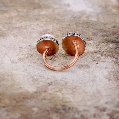 Kök Zümrüt Ve İnci Taşlı Elişi Tasarım Rose  Gümüş Yüzük 2158