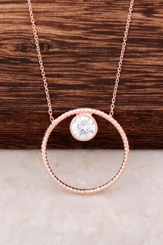 Rose Gümüş Halka Tasarımlı Kolye 3228