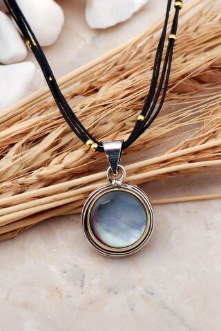 Sedef Taşlı Tel Sarma Elişi Gümüş Kolye 7417