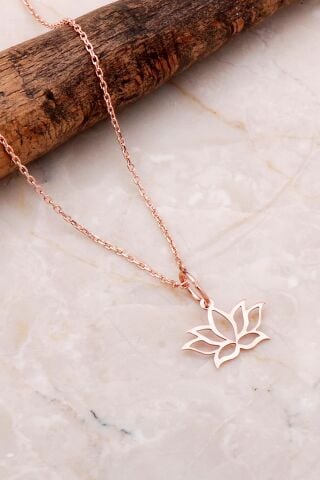 Lotus Çiçeği Rose Gümüş Kolye 7192