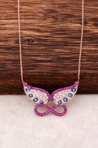 Melek Kanadı Mineli Sonsuzluk Tasarımlı Gümüş Kolye 3222