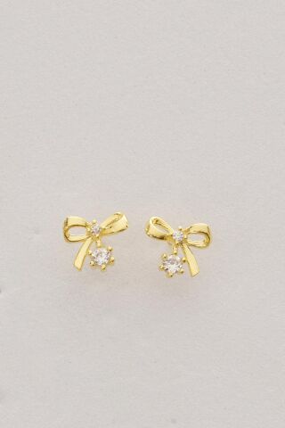 Taşlı Fiyonk Altın Kaplama Mini Gümüş Küpe 7371