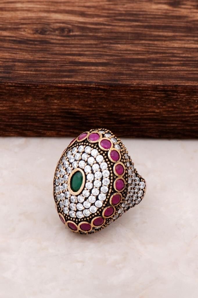 Zirkon ve Kök Yakut Taşlı Gümüş Yüzük 723