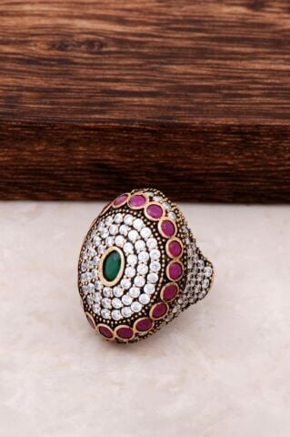 Zirkon ve Kök Yakut Taşlı Gümüş Yüzük 723