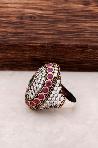 Zirkon ve Kök Yakut Taşlı Gümüş Yüzük 723