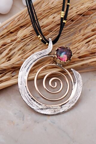 Mistik Topaz Taşlı Sarma Elişi Gümüş Kolye 7421