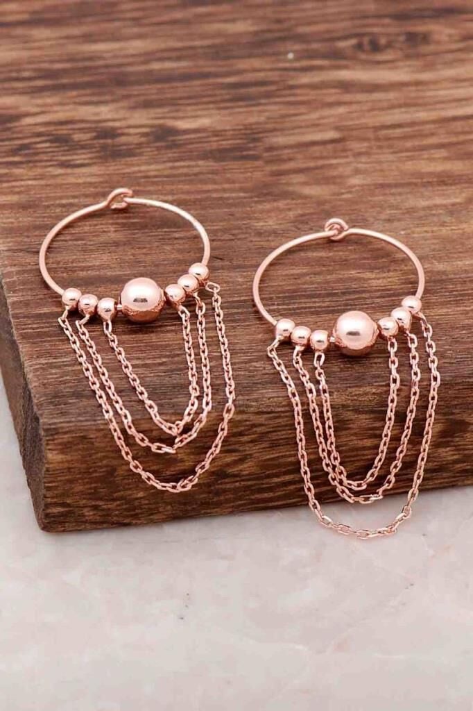 Rose Gümüş Sallantılı Tasarım Halka Küpe 3962