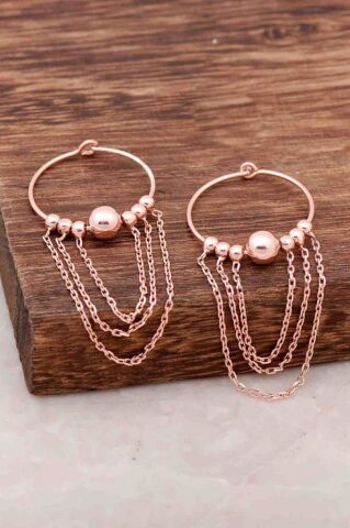 Rose Gümüş Sallantılı Tasarım Halka Küpe 3962