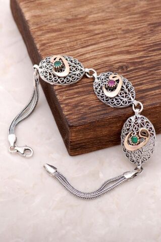 Vav Harfli Telkari İşlemeli Gümüş Bileklik 2942