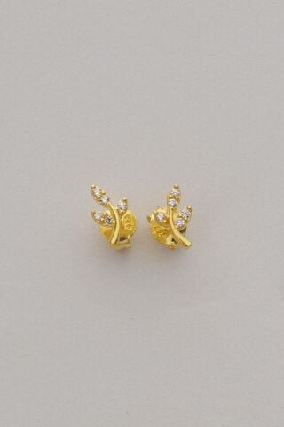 Yaprak Altın Kaplama Mini Gümüş Küpe 7373