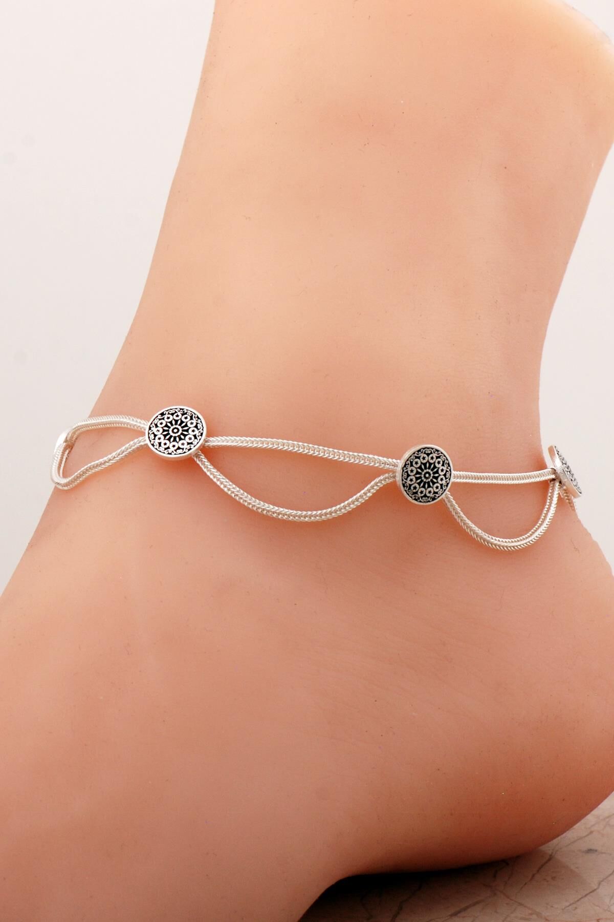 Anadolu Motifli Hasır Elişi Gümüş Halhal 396