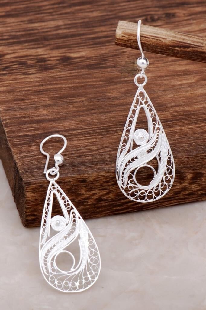 Damla Tasarım Telkari Sallantılı Gümüş Küpe 4611