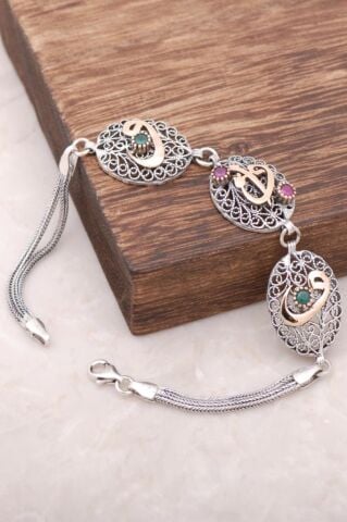 Elif Vav Harfli Telkari İşlemeli Gümüş Bileklik 2944