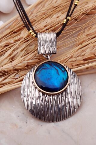 Okyanus Sedefi Çekiç Dövme Elişi Gümüş Kolye 7423