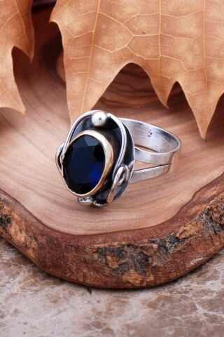 Safir Elişi Tasarım Gümüş Yüzük 2978