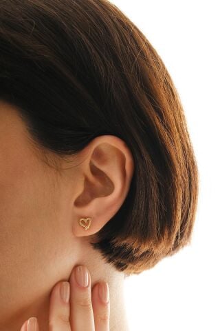 Taşsız Kalp Altın Kaplama Mini Gümüş Küpe 7375