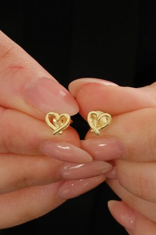 Taşsız Kalp Altın Kaplama Mini Gümüş Küpe 7375