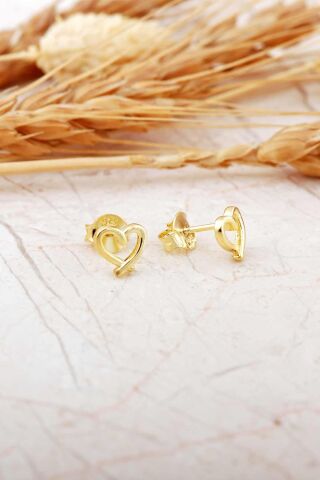 Taşsız Kalp Altın Kaplama Mini Gümüş Küpe 7375