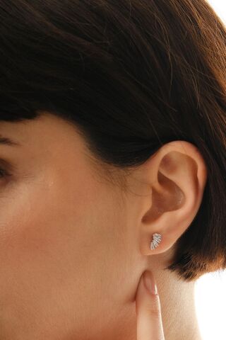 Baget Taşlı Rodyumlu Mini Gümüş Küpe 7376