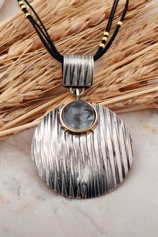 Rutil Kuvars Taşlı Çekiç Dövme Elişi Gümüş Kolye 7424