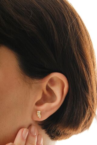 Baget Taşlı Altın Kaplama Mini Gümüş Küpe 7377