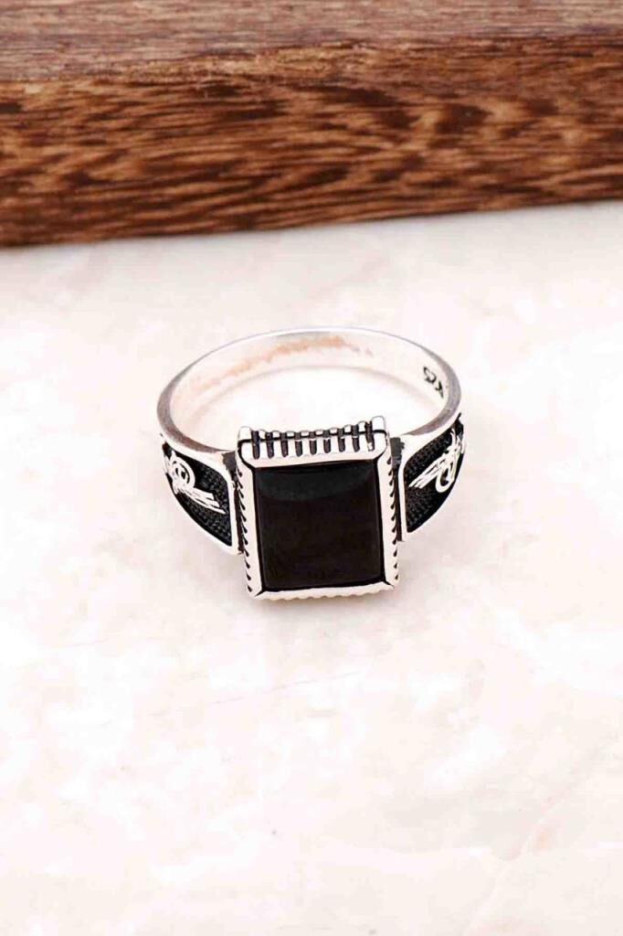 Oniks Taşlı Osmanlı Tuğralı Gümüş Erkek Yüzük 715