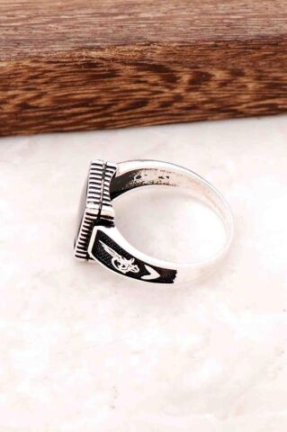 Oniks Taşlı Osmanlı Tuğralı Gümüş Erkek Yüzük 715