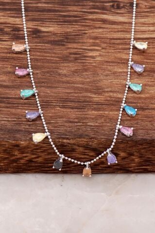 Renkli opal Taşlı Sallantılı Dizgi Tasarım Kolye 3191