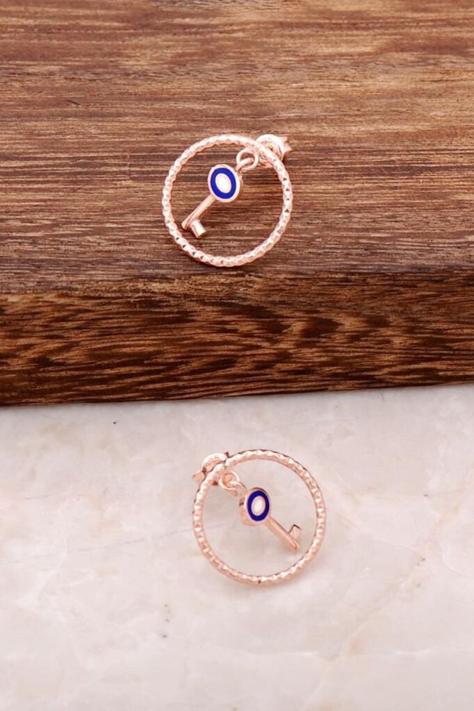 Rose Gümüş Mineli Sallantılı Anahtar Halka Küpe 2193