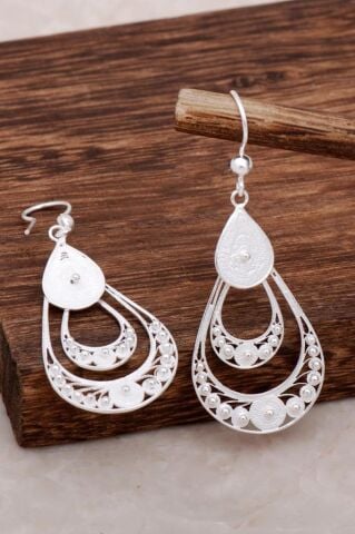 Damla Tasarım Telkari Gümüş Küpe 4515